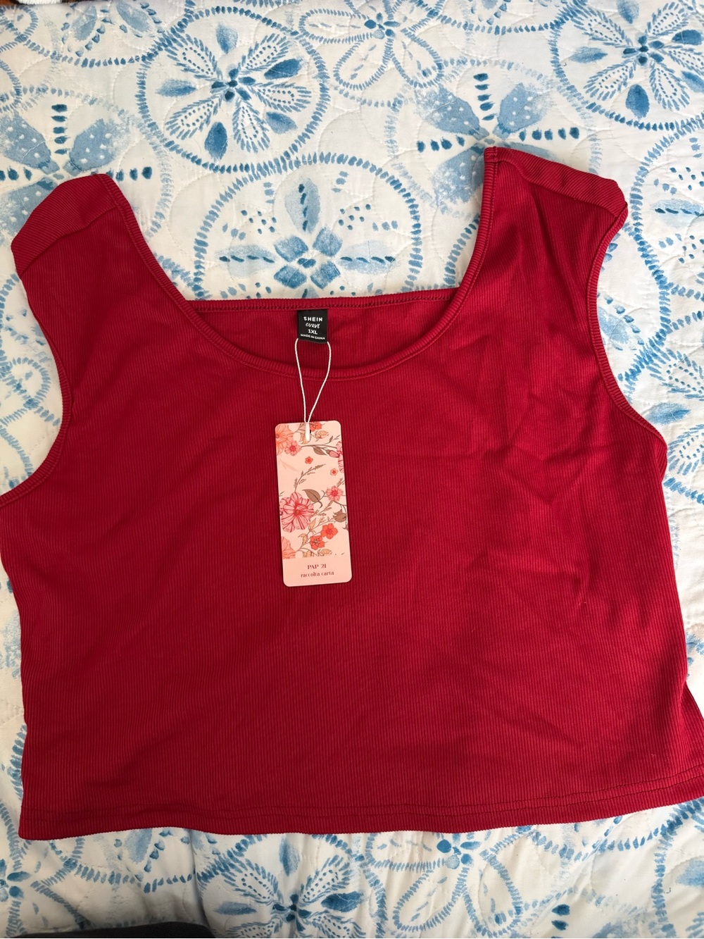 SHEIN Red Ribbed Scoop Crop Tank